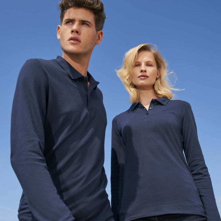 Polo homme manches longues bleu