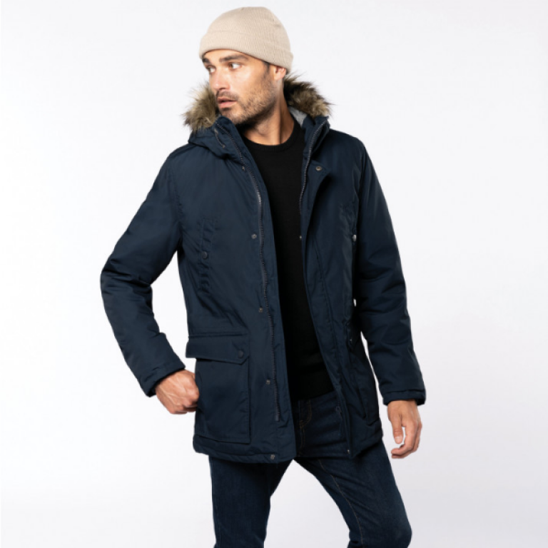 Parka grand froid à capuchon fausse fourrure homme - marine